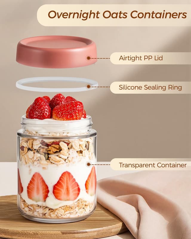 Detalle de Thyme Space Overnight Oats Jars (4-pack) 500ml glass containers with lids