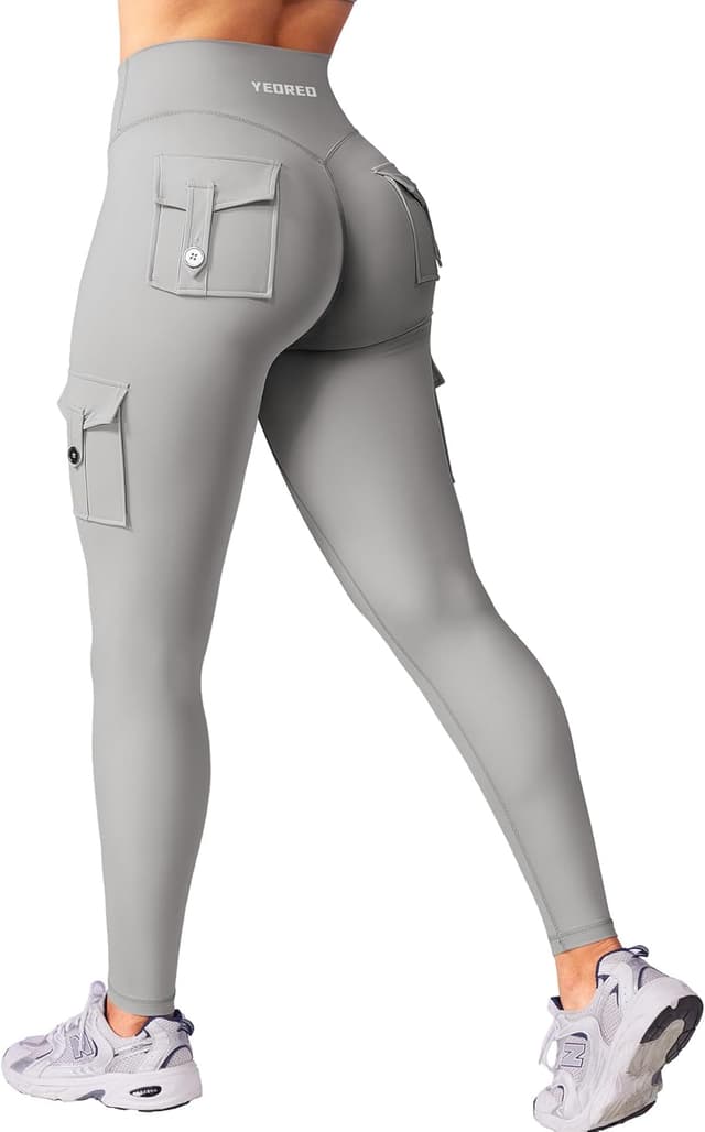 Detalle de YEOREO CoreFlex Sport Leggings Damen mit Taschen – High Waist, blickdicht & Push-up-Wirkung