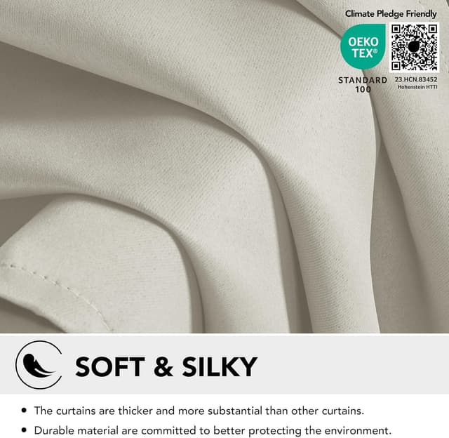 Detalle 2 de Deconovo Verdunklungsvorhang mit Ösen (blickdicht, Thermo), Creme – 245 x 200 cm