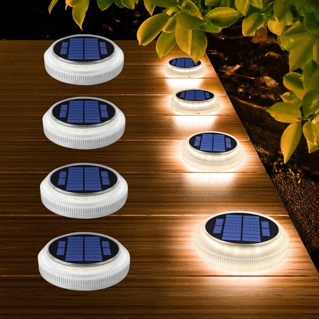 Detalle de YiLaie Solar Decking Lights (Solar Step Ground Lights) – 4 Pack, IP68 Waterproof, Warm White