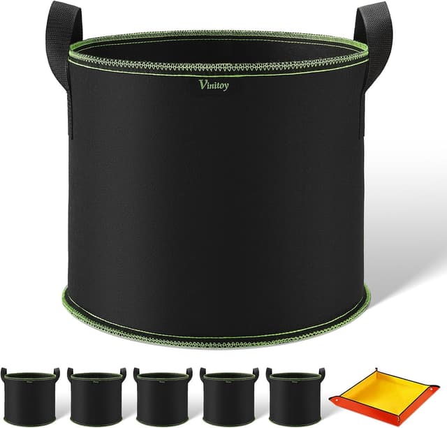 Thumbnail 6 de Vinitoy Grow Bags 7 Gallon Reusable Fabric Pots (5 Pack) with Nylon Handles and Waterproof Mat, 27L