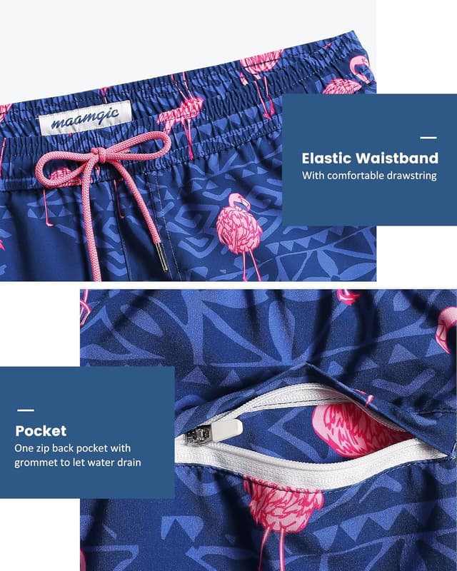 Detalle de MaaMgic 2-in-1 Herren-Badehose mit Kompressions-Innenhose, 4-Way-Stretch & Reißverschlusstasche