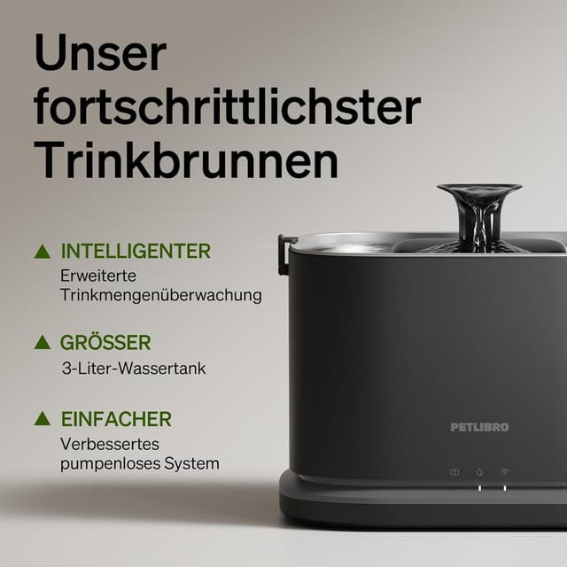 Detalle de PETLIBRO Dockstream 2 Smart Katzenbrunnen mit App-Überwachung, 3 l Edelstahl-Schale, WiFi (2,4/5 GHz) – Schwarz