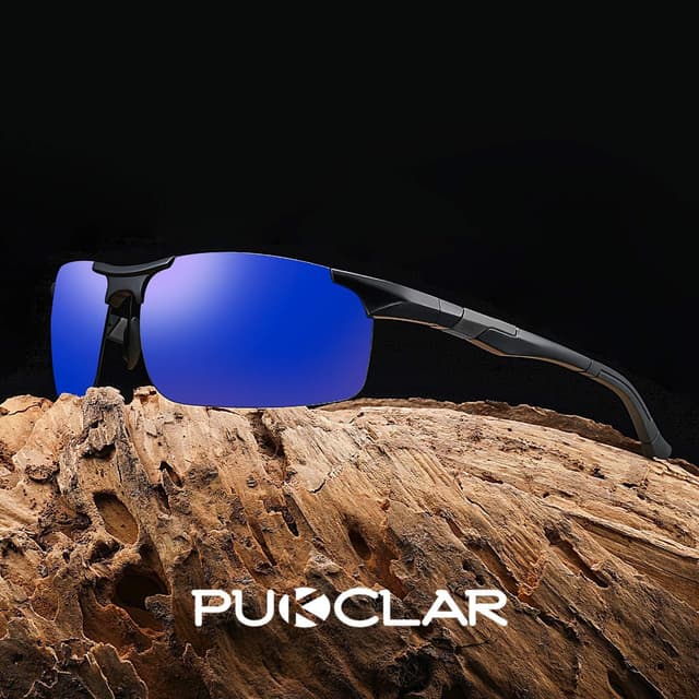 Detalle de PUKCLAR Herren Sonnenbrille Polarisierte Sportbrille Polarisierte Sportbrille Fahrerbrille mit Al-Mg Rahmen, rechteckig, Cat 3