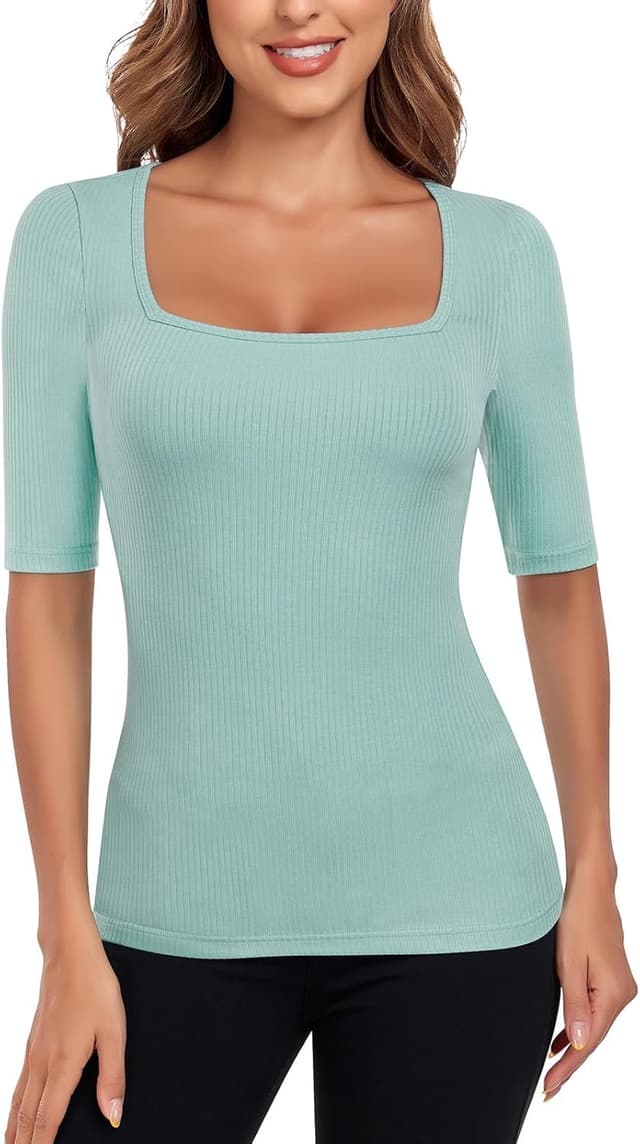 Thumbnail 6 de WOWENY Damen Slim Fit T-Shirt mit Rippstrick