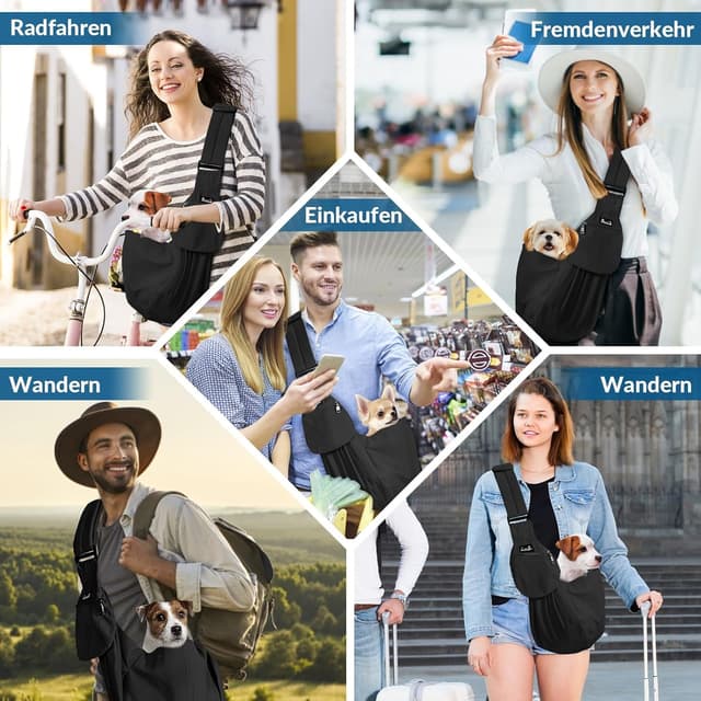 Detalle 2 de SlowTon Hundetragetasche als Sling Carrier mit gepolstertem, verstellbarem Schultergurt – wasserdicht, mit Fronttasche