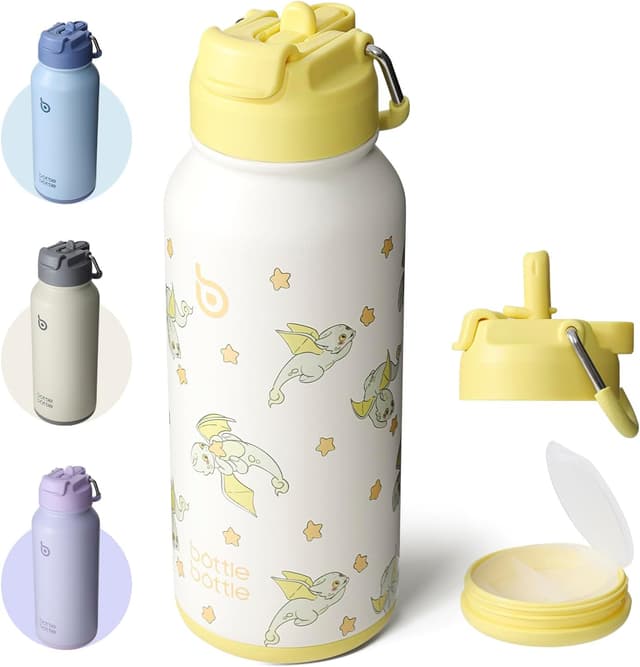 Detalle de BOTTLE BOTTLE Edelstahl-Trinkflasche 1L mit Strohhalm und Pillenfach – auslaufsichere Isolierflasche mit Doppelwand (Stella)