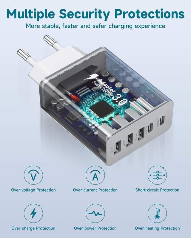 Detalle de Caricatore USB-C rapido 50W multiplo a 5 porte (USB-C + USB) per iPhone, Samsung e altro