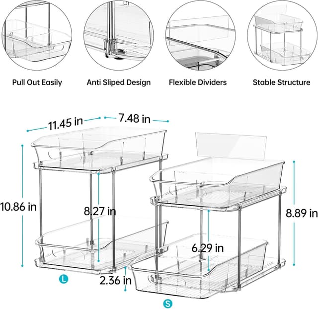 Detalle 2 de Delamu 2-Tier Under Sink Organizers, 2-Pack ⚙