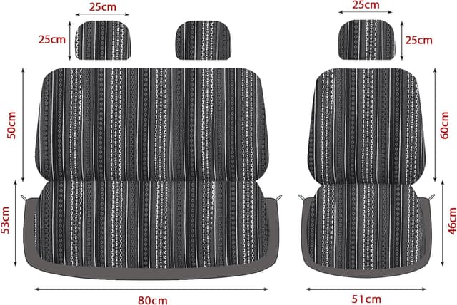 Thumbnail 6 de AUTOYOUTH 2+1 Van Seat Covers Set (Baja Retro Ethnic Style) – Padded triple-layer spill protection for Transit, T4/T5, Vivaro (Gray)