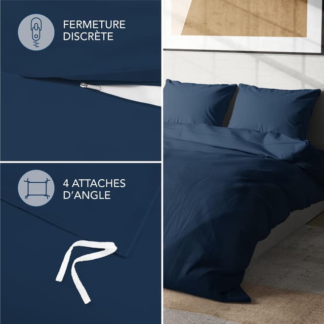 Detalle de Dreamzie Parure de lit 160 x 200 (4 pièces) microfibre : housse de couette 240 x 220 + drap housse + 2 taies 65 x 65, certifiée Oeko-Tex