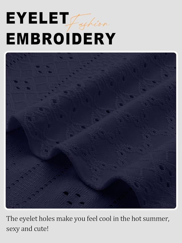 Detalle de Cuptacc ladies eyelet embroidery top with crew neck and batwing sleeves