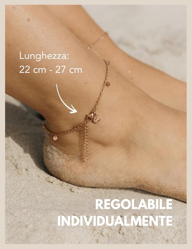 Detalle de GD GOOD.designs Cavigliera da donna impermeabile regolabile 22–27 cm in acciaio inossidabile (oro, argento o oro rosa)