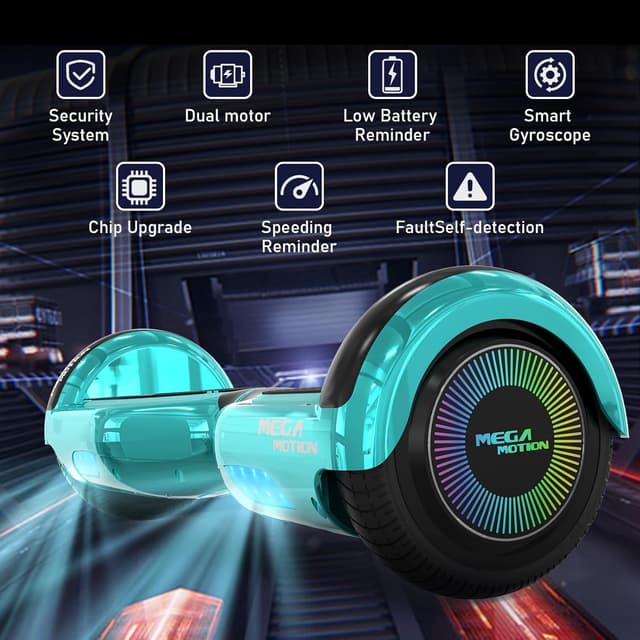 Detalle de MEGA MOTION Hoverboard 6,5 pouces avec Hoverkart Bluetooth et lumières LED pour enfants