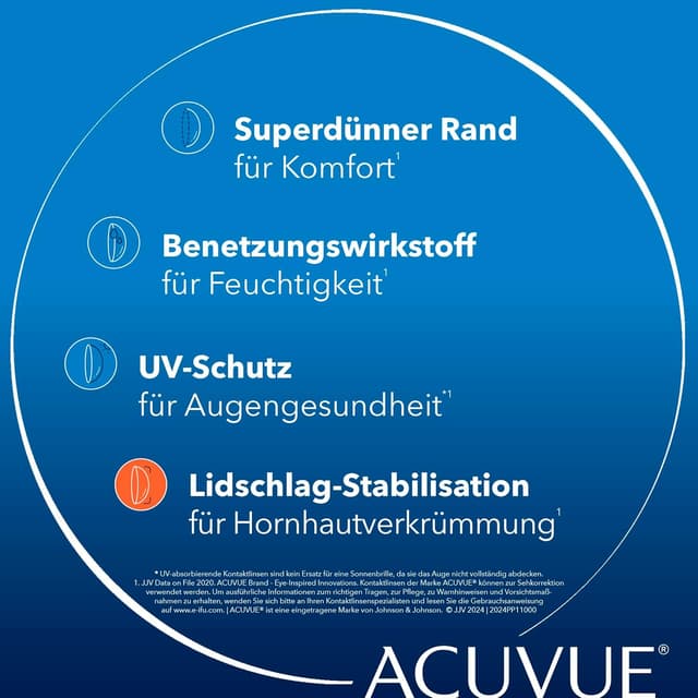 Detalle de ACUVUE MOIST 1-DAY for Astigmatism Tageslinsen mit -3.00 dpt, Cyl -1.25, Ach 90 & BC 8.5 (30 Linsen)