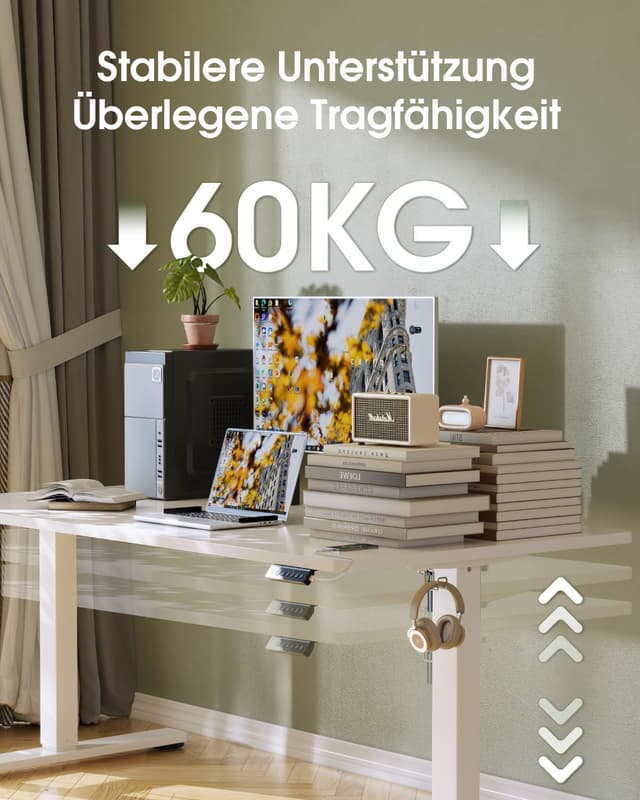 Detalle 2 de Flamaker höhenverstellbarer Schreibtisch elektrisch mit Memory-Steuerung, Ganze Tischplatte 110 x 53 cm (Weiß)