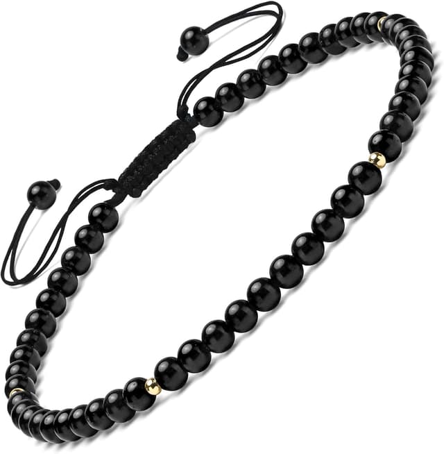 Detalle de Apocalyptic-K Damen Fußkettchen mit Naturstein-Perlen, 4 mm, 925 Silber/Gold – handgewebt