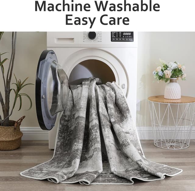 Detalle 2 de BEIMO waschbarer Kurzflor-Teppich für Wohnzimmer & Schlafzimmer (160×230 cm), abstraktes Grau-Braun-Design