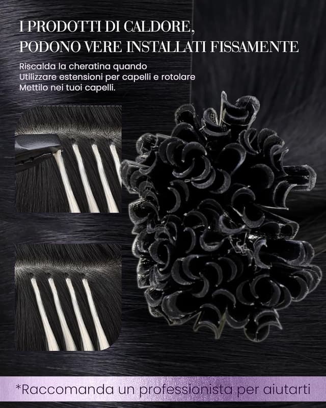 Detalle de LaaVoo Extension Capelli Veri in Cheratina Nero Jet 45 cm (50 g, 50 ciocche) – Tip a U pre-bonded