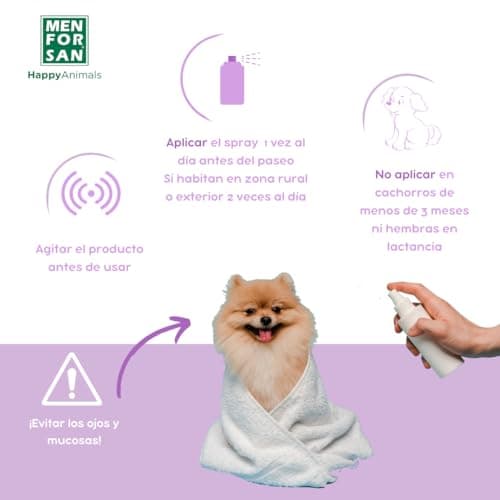 Detalle de MENFORSAN Spray Anti-Insectos Repelente para Perros (Geraniol y Lavandino) 250 ml