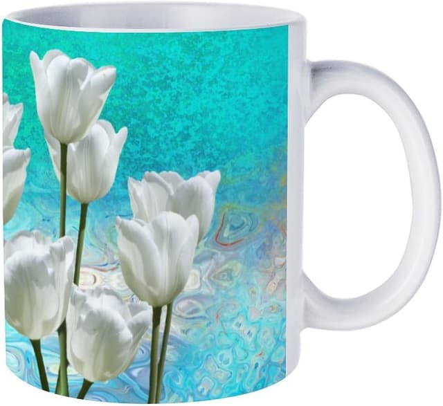 Detalle de ENSFTF 11 oz White Ceramic Mug with Fade-Resistant Tulip Pattern Prints