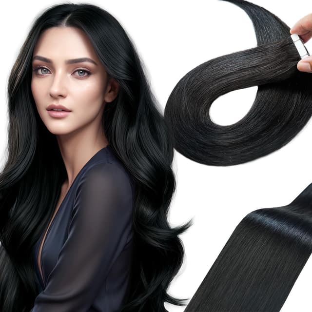 Detalle de LieblichWelle Extension Capelli Tape-in biadesivo Jet Nero 45 cm (20 pz, 50 g)