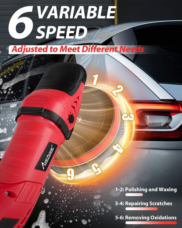 Detalle de AVID POWER Car Buffer Polisher Rotary Waxer Kit (6 Variable Speed, 1000–3500 RPM) with 6-inch & 7-inch Backing Plates