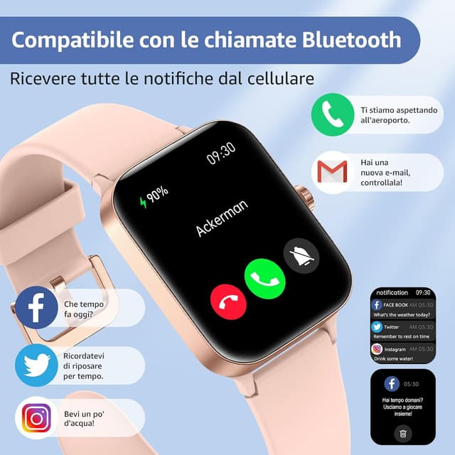 Detalle 2 de KIUVKAS Smartwatch Uomo Donna con chiamate, 1,95" e fitness tracker (IP68)