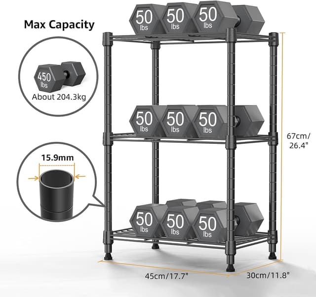Detalle de M MZG 3-Tier Steel Storage Shelving Unit (30 x 45 x 67 cm) wire rack shelving for home, kitchen, office