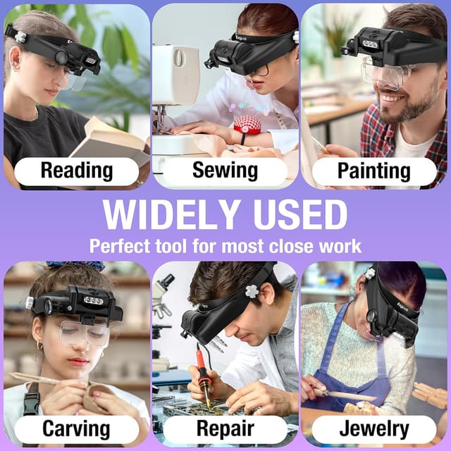 Thumbnail 6 de Exgoon Lupe mit Licht – Stirnbandlupe mit bis zu 14-facher Vergrößerung, 6 abnehmbaren Linsen (Schwarz)