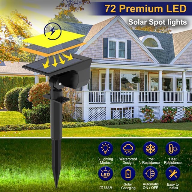 Detalle 2 de LOTMOS set da 8 luci solari da giardino da esterno con 72 LED, batteria 1500 mAh e 3 livelli di luminosità