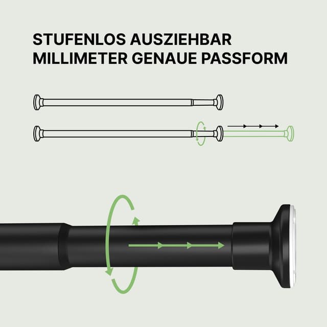 Detalle de MEISENBERG Klemmstange für Gardinen 90–160 cm, Schwarz (Ø 25 mm) – Duschvorhangstange ohne Bohren