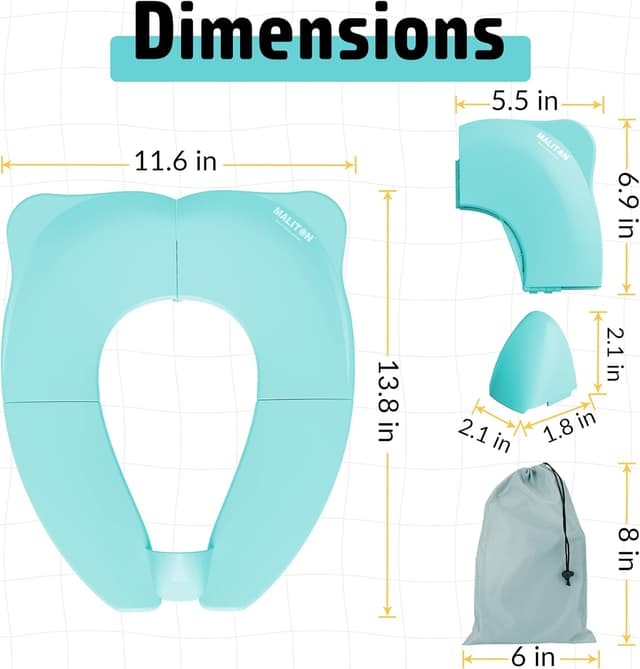 Thumbnail 1 de Maliton Potty Training Toilet Seat for Boys and Girls (Aqua Blue) – Foldable Travel Toilet Seat with Splash Guard & Travel Bag