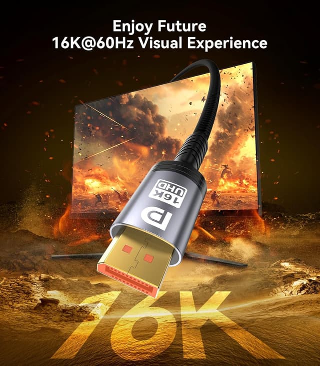 Detalle 1 de Sniokco 80Gbps DisplayPort 2.1 Cable 1.5m