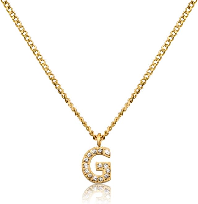 Detalle de GD GOOD.designs catena di lettere dorata da donna con iniziali in zirconi, placcata oro 18 carati
