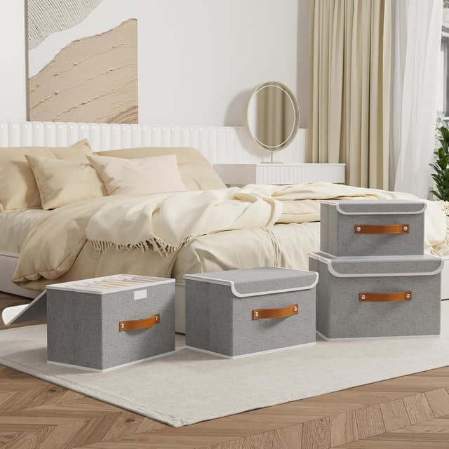 Detalle 2 de OUTBROS Aufbewahrungsboxen mit Deckel (faltbare Stoffboxen) 33 x 23 x 20 cm, grau, 3er-Set