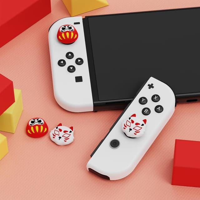 Detalle de PlayVital Thumb Grip Caps for Nintendo Switch / Switch Lite / Switch OLED Joy-Con (Daruma & Kitsune)