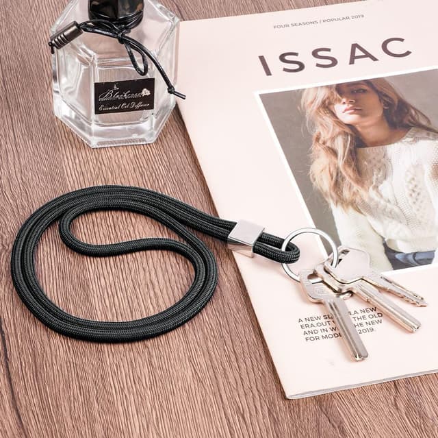 Thumbnail 6 de Vicloon Schlüsselband lang aus Nylon/Polyester mit Karabiner und drehbarem Metallclip (ca. 46,5 cm), Schwarz