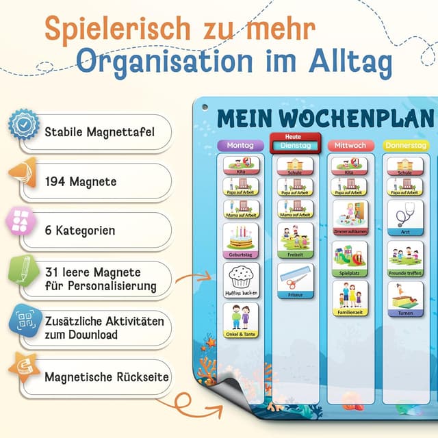 Detalle 2 de LIKARTO Wochenplaner Kinder – Montessori Aufgabenplaner & Magnettafel, blau