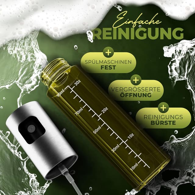 Detalle de Leisure Life Ölzerstäuber im 2er Set (UV-Schutzglas, BPA-frei, Edelstahlmantel) für bis zu 100 ml Öl – Jade Green & Obsidian Black