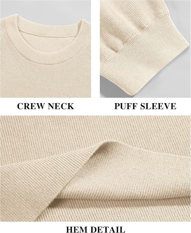 Detalle de Bodosalia Women’s Puff Short Sleeve Sweater (Crew Neck Ribbed Knit Pullover)