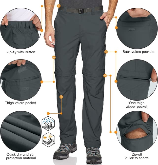 Detalle de mosingle Men’s Walking Hiking Zip-Off Trousers (Safari Cargo) – Quick-dry Convertible Travel Pants