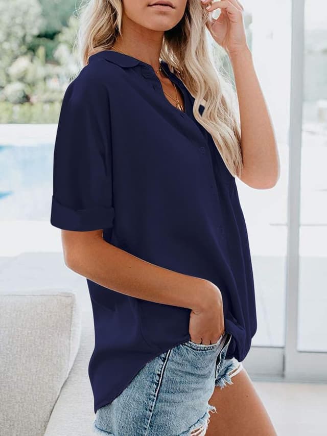 Detalle 2 de Friptspyg Women’s 100% Cotton Long Sleeve Button-Down Shirt Blouse (V-neck, Loose Fit)