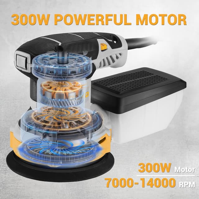 Thumbnail 6 de DEKOPRO 300W Random Orbit Sander (125mm) with Variable Speed & 16 Sandpaper Set