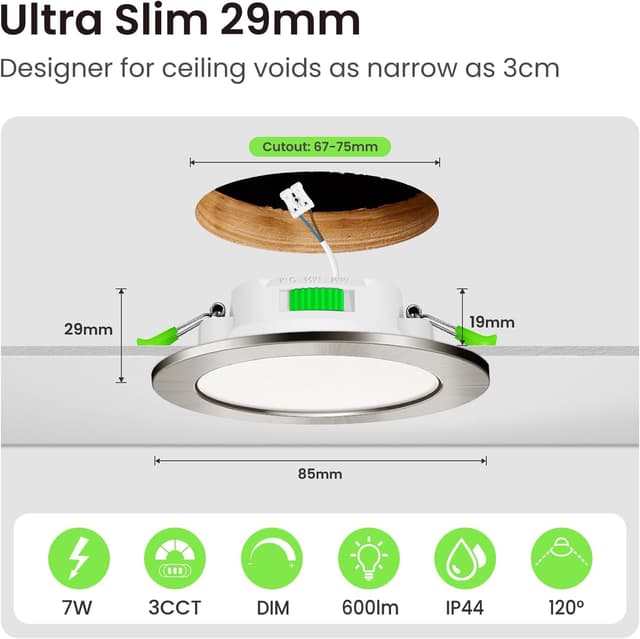 Detalle de ALUSSO LED Einbaustrahler 230V 7W Dimmbar IP65 6er Set