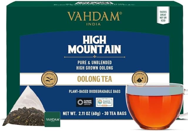 Imagen de VAHDAM High Mountain Té Oolong ☕ 30 Pirámides Puro y Fresco en OfertitasTOP