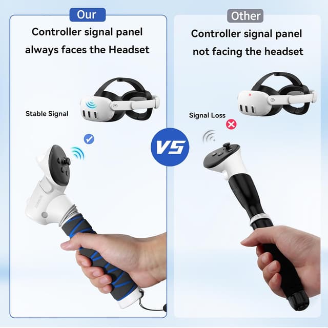 Detalle de AMVR Upgraded Handle Attachment for Meta/Oculus Quest 3S and Quest 3 controllers (3-in-1 long grips)