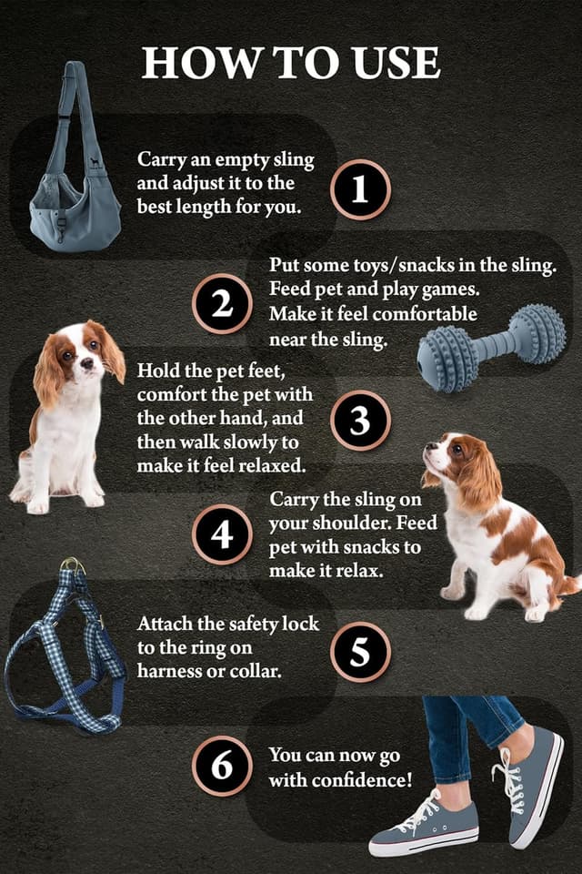 Detalle 2 de Noah & Paw dog sling carrier (3–10lb) with adjustable padded strap, lined twill and double safety