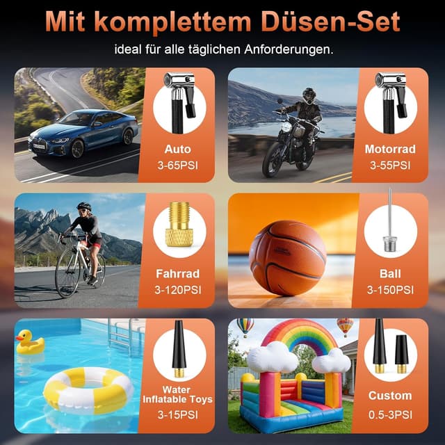 Detalle de toptrek Elektrische Luftpumpe (150 PSI) kabellose Akku-Fahrradpumpe mit LED, Powerbank-Funktion & USB‑C