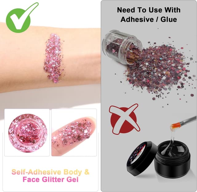 Detalle de URAQT Glitter Corpo, 3 gel glitterati da 50 ml (Argento+Rosa+Bianco) per viso, unghie, occhi, labbra, capelli e corpo
